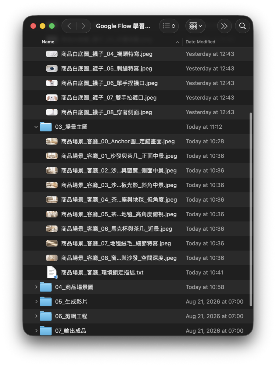 03_場景主圖 資料夾中已命名歸檔的 Anchor 圖、八張場景照與環境鎖定描述文字檔